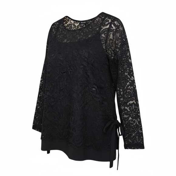 NWT KAREN KANE Black Long Sleeve Floral Lace Blouse - Large - Picture 1 of 17